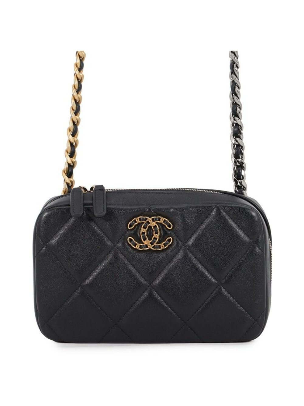 Chanel Chain Shoulder Bag 19 CC Logo Lambskin Black